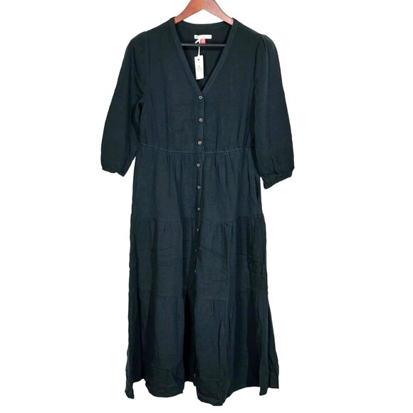 Marine Layer Willow Doublecloth Midi Black Button-Down Midi Dress Small - Picture 1 of 7